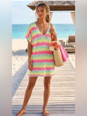 Victoria's Secret Neon Chevron Crochet Swim Cover-Up Dress